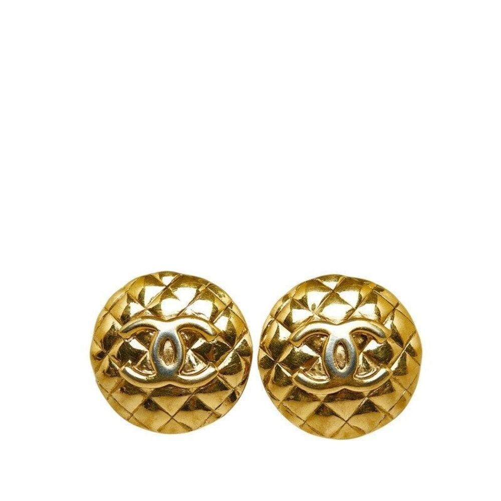 Chanel CC Logo Matelasse Gold Plated Earrings